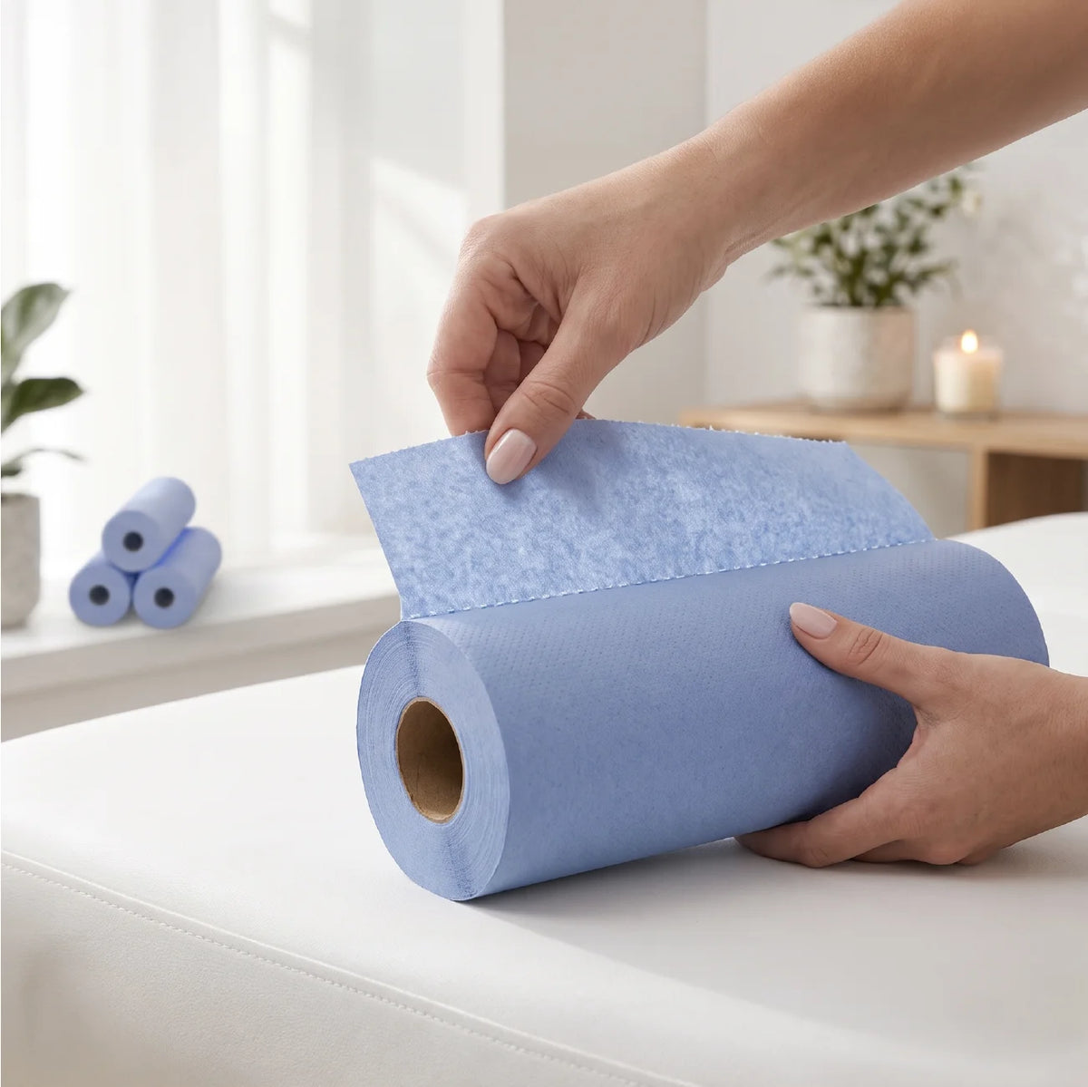 Velor Hygiene Rolls, Blue, 2-ply, 18 Rolls (1 pack), 40 Metres / 80 Sheets per Roll, Sheet Size: 50 cm x 25cm