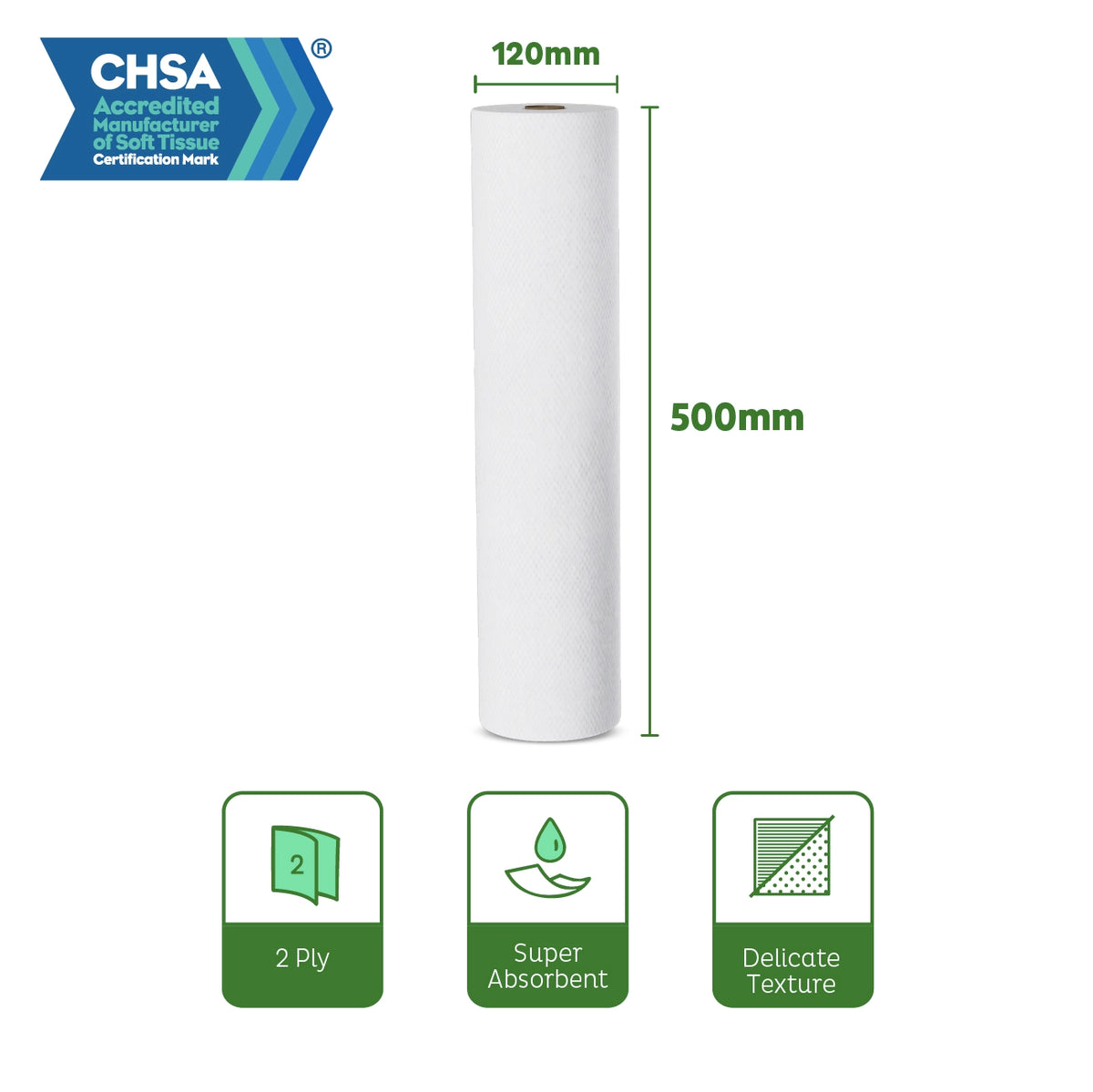 Velor Hygiene Rolls, white, 2-ply, 9 Rolls (1 pack), 50 Metres / 100 Sheets per Roll, Sheet Size: 50 cm x 50 cm