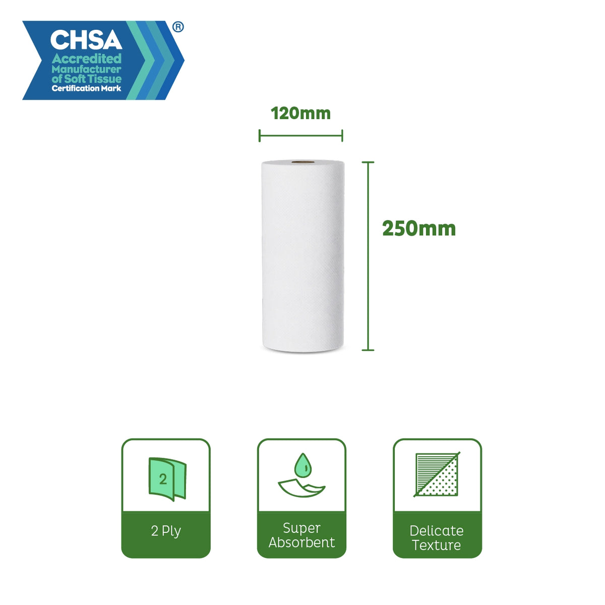 Velor Hygiene Rolls, white, 2-ply, 18 Rolls (1 pack), 50 Metres / 100 Sheets per Roll, Sheet Size: 50 cm x 25 cm