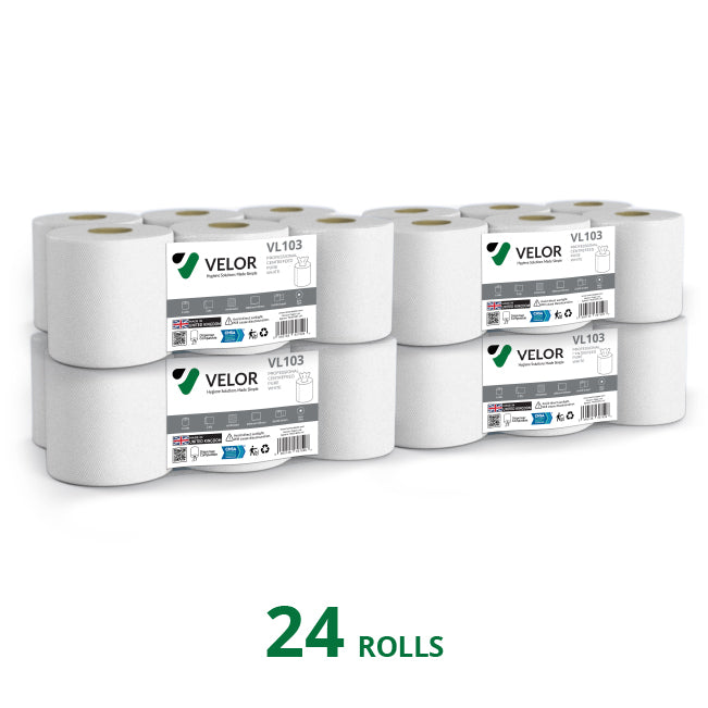 Velor Centrefeed White Embossed - 6 Rolls
