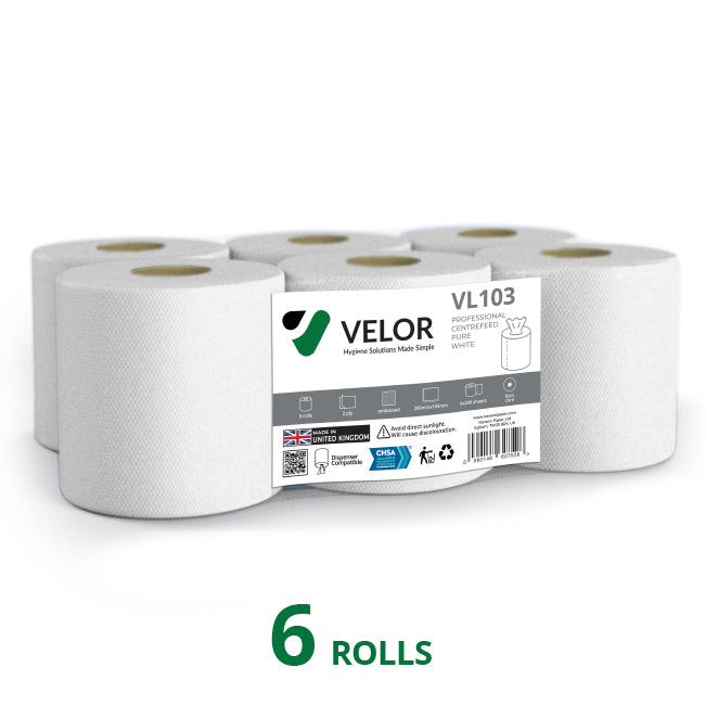 Velor Centrefeed White Embossed - 12 Rolls