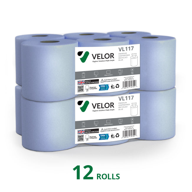 Velor Centrefeed Blue 150m Flat sheet - 24 Rolls