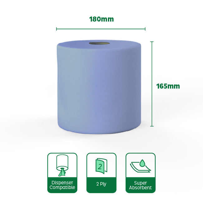 Velor Centrefeed Blue 150m Flat sheet - 12 Rolls