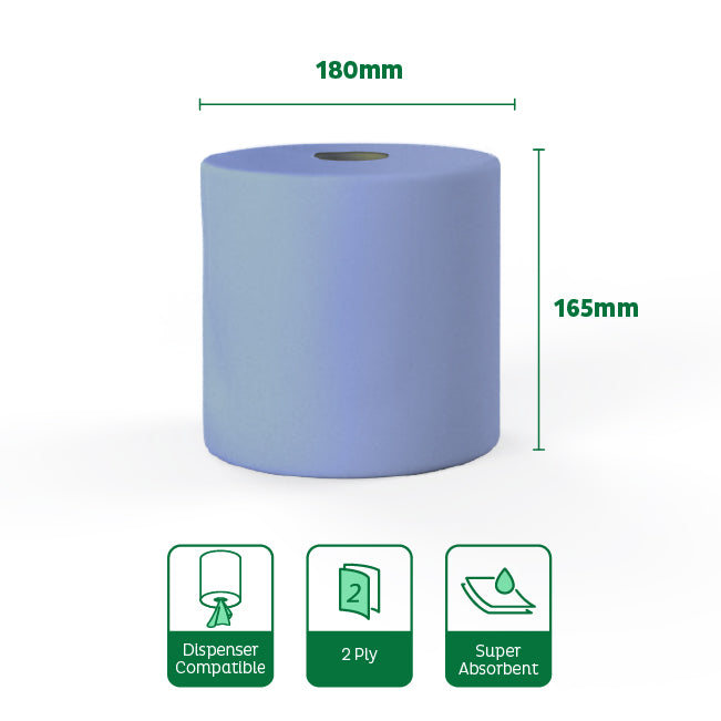 Velor Centrefeed Blue 150m Flat sheet - 24 Rolls