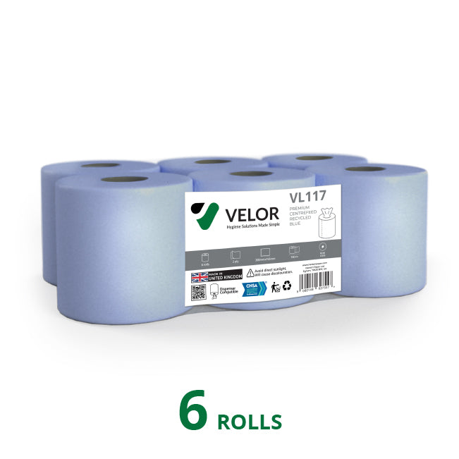 Velor Centrefeed Blue 150m Flat sheet - 24 Rolls