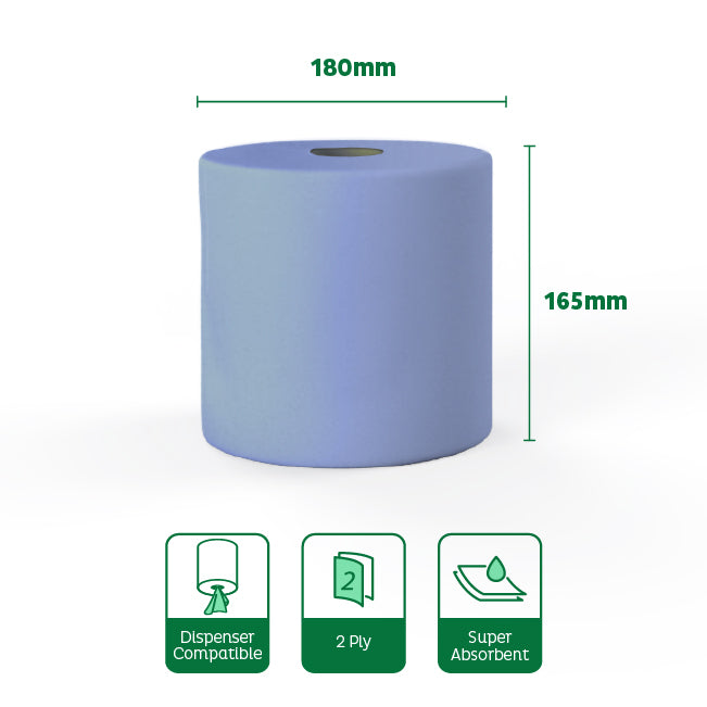 Velor Centrefeed Blue 150m Flat sheet - 6 Rolls