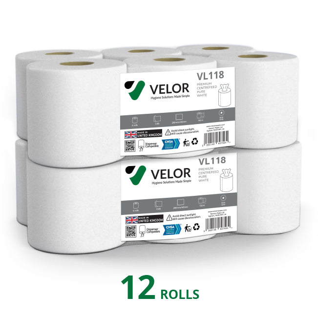 Velor Centrefeed White 150m Flat sheet