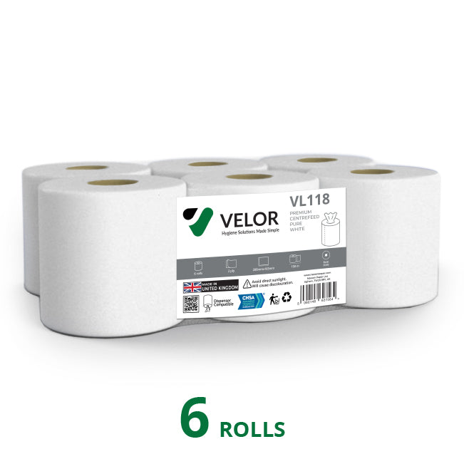 Velor Centrefeed White 150m Flat sheet