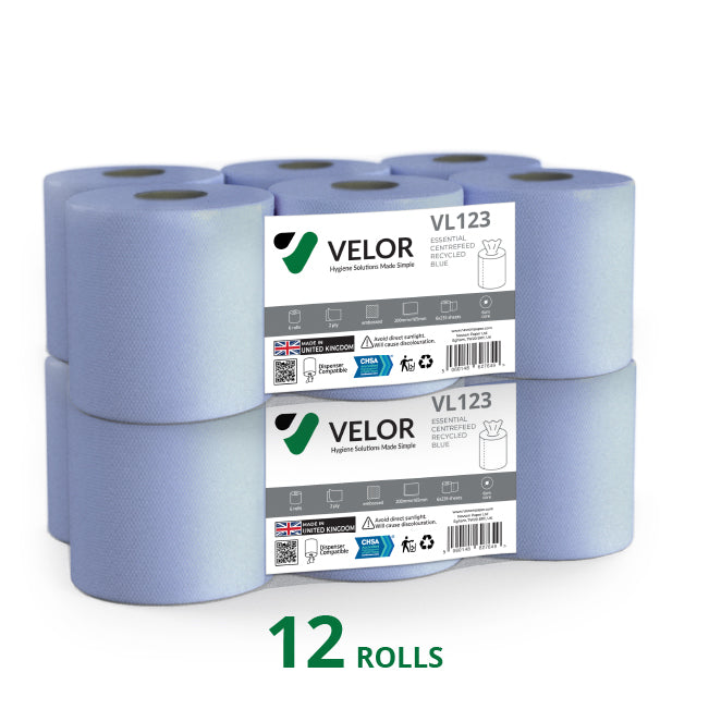Velor Centrefeed Blue Embossed - 12 PACKS