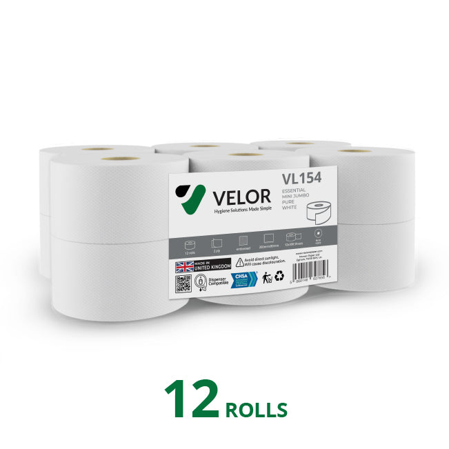 Velor Mini Jumbo Toilet Rolls Embossed - 48 Rolls