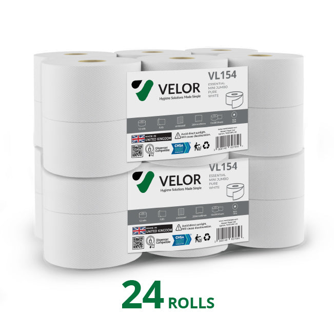 Velor Mini Jumbo Toilet Rolls Embossed - 24 Rolls