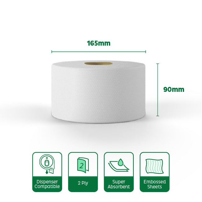 Velor Mini Jumbo Toilet Rolls Embossed - 48 Rolls
