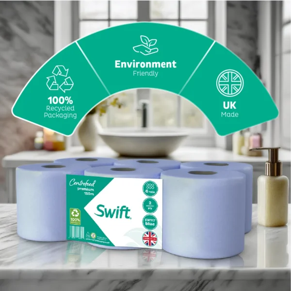 Swift Centrefeed Blue 150m Flat sheet