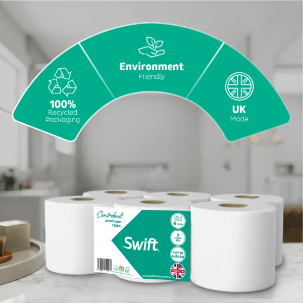 Swift Centrefeed White 150m Flat sheet
