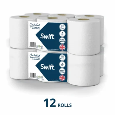 Swift Centrefeed White Embossed - 12 Rolls