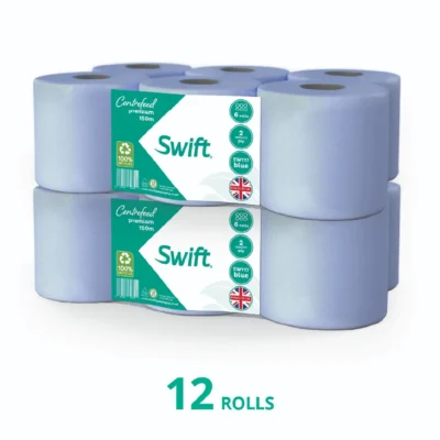 Swift Centrefeed Blue 150m Flat sheet - 12 Rolls