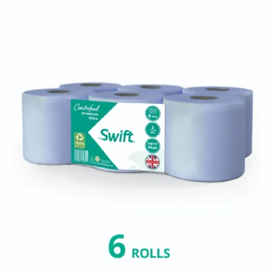 Swift Centrefeed Blue 150m Flat sheet - 6 Rolls