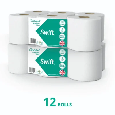 Swift Centrefeed White 150m Flat sheet - 12 Rolls