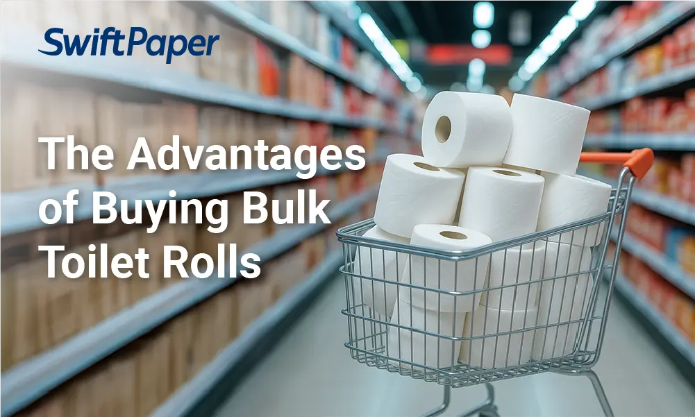 Bulk toilet rolls stashed in a trolley at a supermarket in the UK
